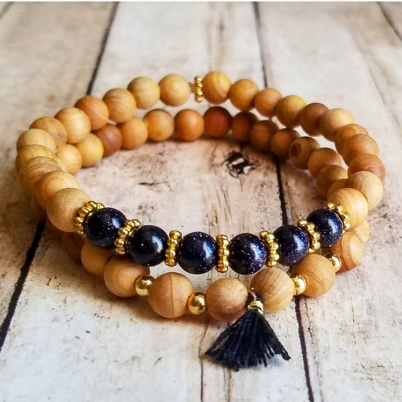 Jewelry - Blue Goldstone + Sandalwood Bracelets